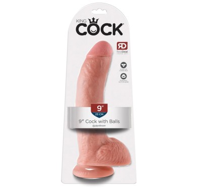 King Cock - Realistyczne Dildo Z Żołędziem Jądrami I Żyłkami 23 CM Jasny Kolor Skóry